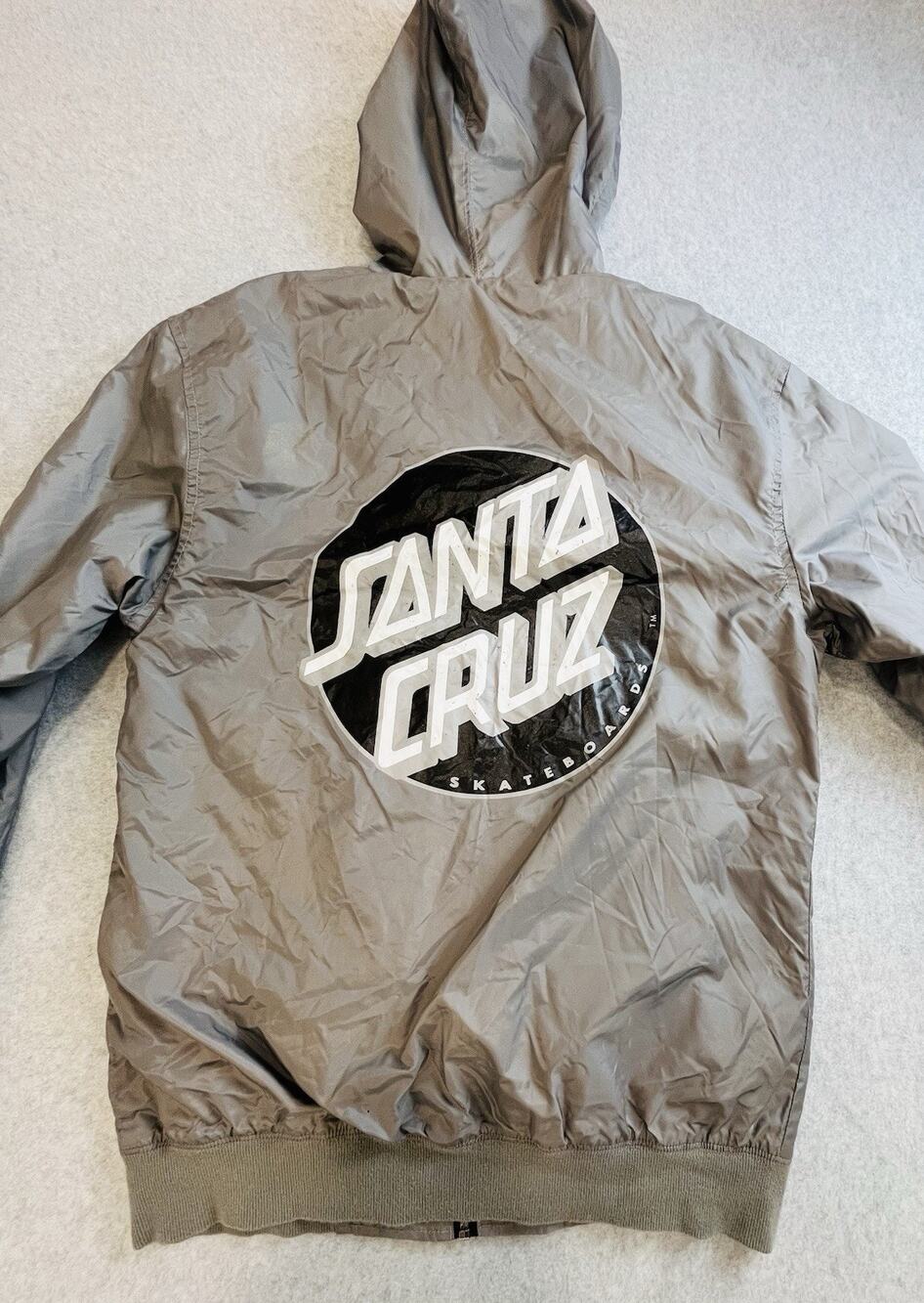 Santa Cruz Skateboards Dot Jacket Men's Sz Smll Gray Hooded Windbreaker Full Zip